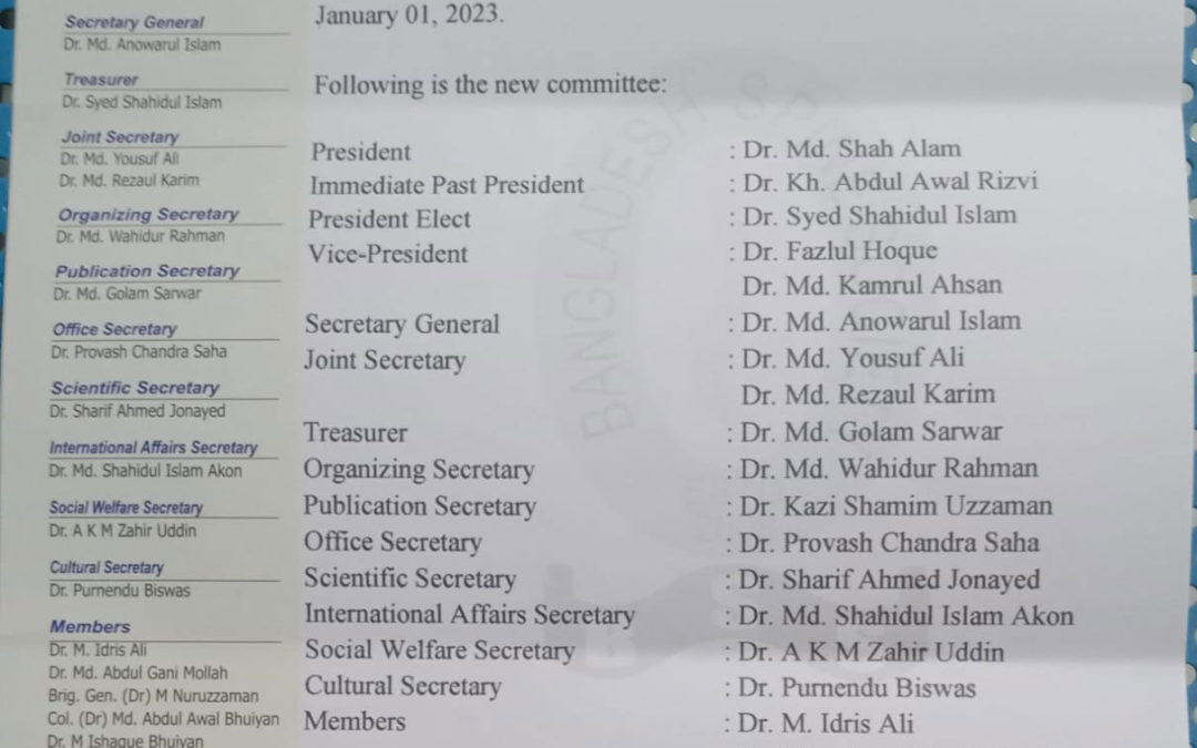 Executive Committee of Bangladesh Spine Society for the session 2023-2024